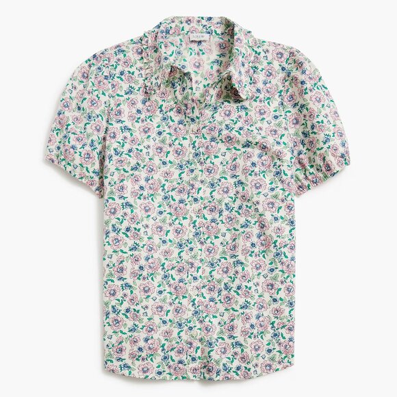 J. Crew Factory Tops - J. Crew Floral Puff-Sleeve Ruffle-Collar Top/NWT/L